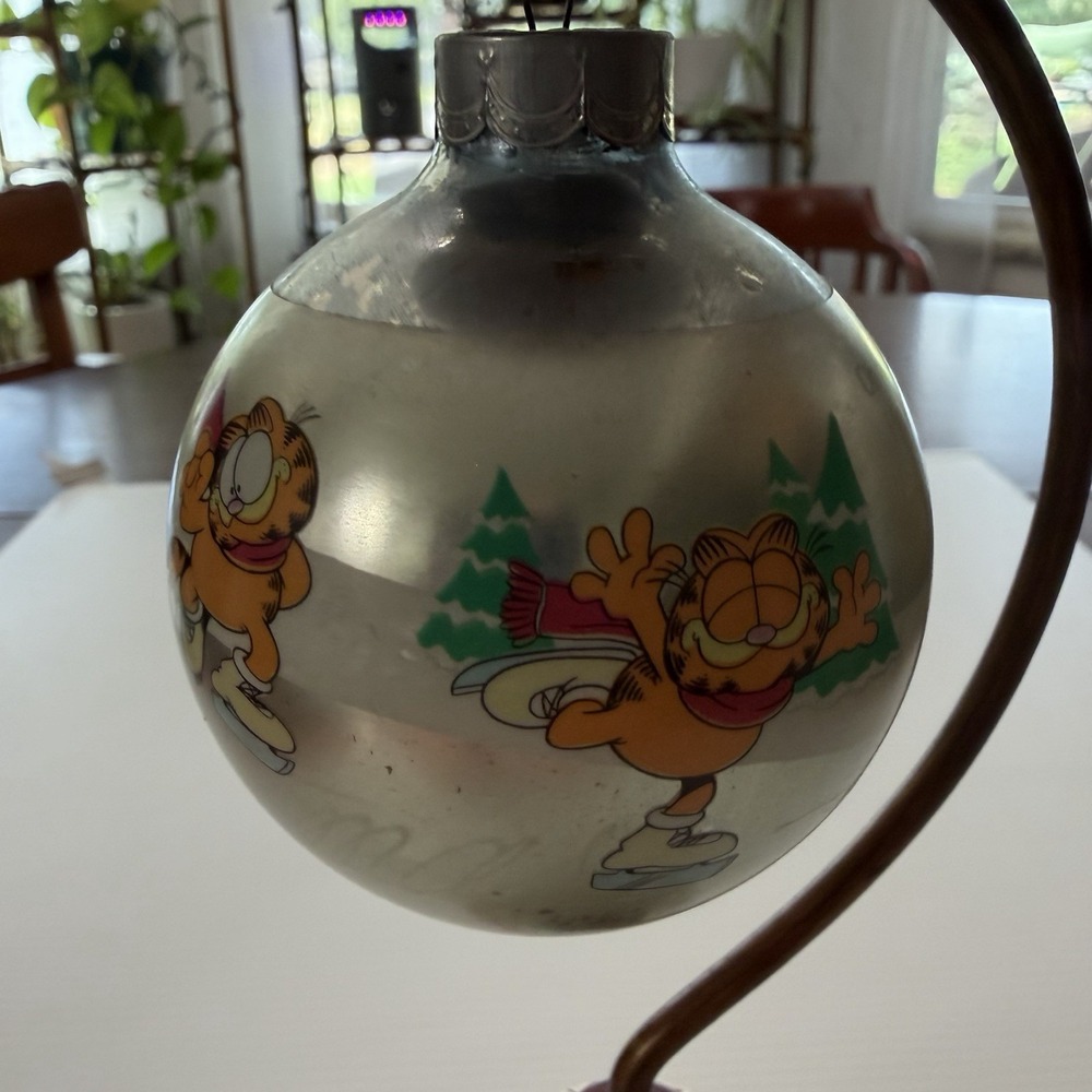 Vintage Garfield Ice Skating Glass Christmas Ball Ornament Mercury Glass Cartoon